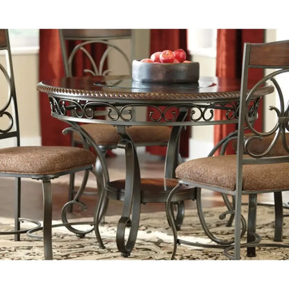 45" Round Glass Top Dining Table, Brown