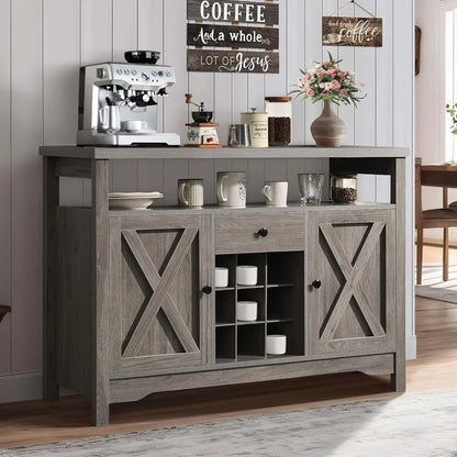 47" Farmhouse Coffee Bar Buffet Station with Storage, Gray with Drawer