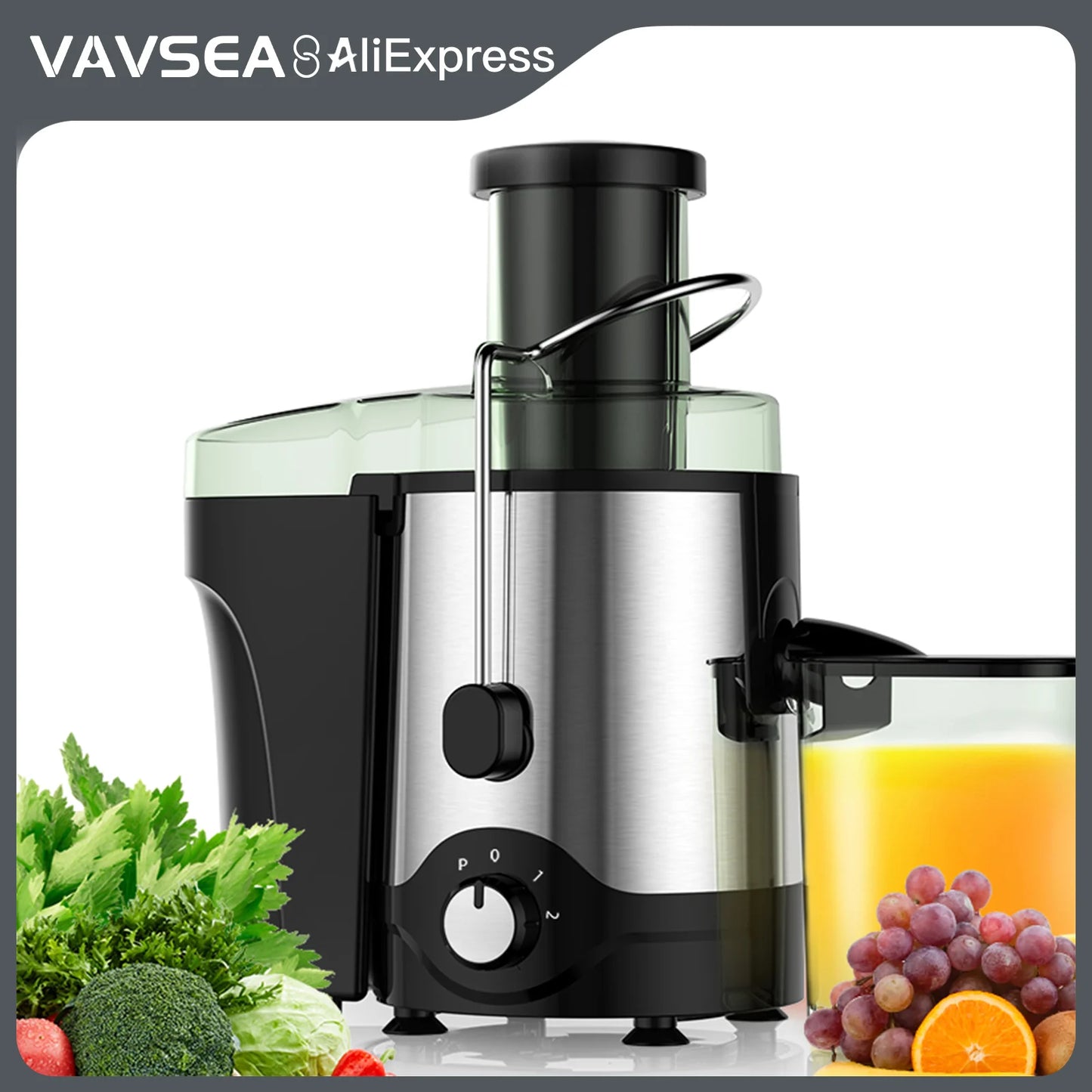 VAVSEA 600W Juicer Machine, Anti-Drip Juice Extractor with 3-Inch Feed Chute for Whole Fruits & Vegetables