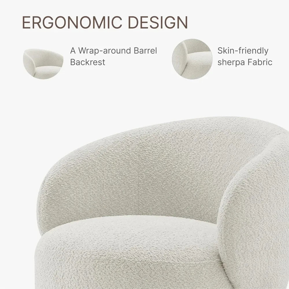 Swivel Accent Chair Round Barrel Armchair, Upholstered Performance Fabric, 2 PCS,Cream