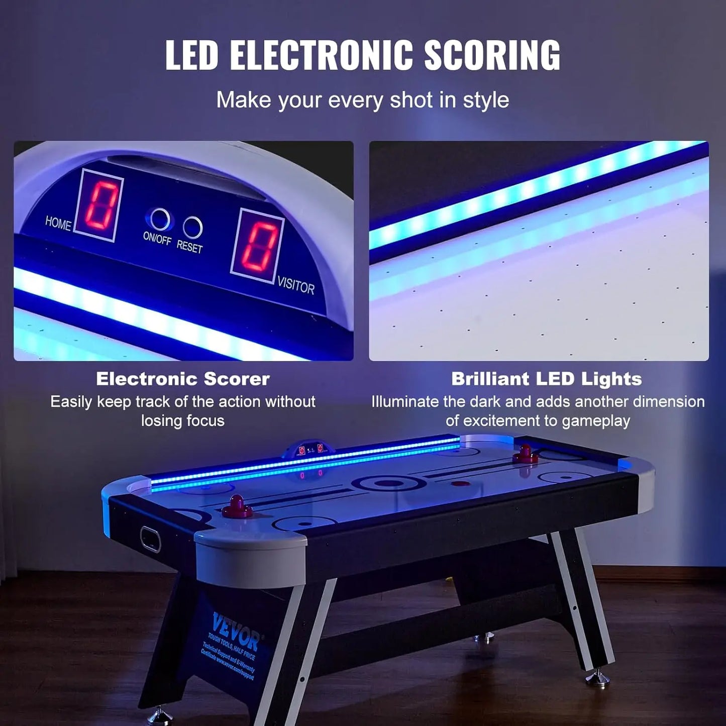 Air-Powered Hockey Table, 72" Indoor Hockey Table, LED Sports Hockey Game with 2 Pucks