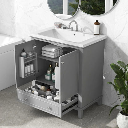 36" Bathroom Vanity organizer With Sink, Modern Green Bathroom Vanity With 3 Drawers