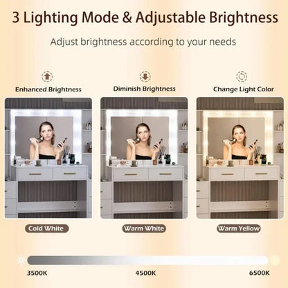 58.3" Vanity Desk with Mirror  and 10 LED Lights, 8 Metal Sliding Drawers & 2 Cabinets,Vanity Set