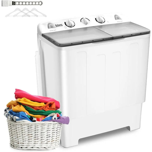 Portable 22 lbs Twin Tub Compact Washing Machine with Drying Rack, and 9 lbs Spinner