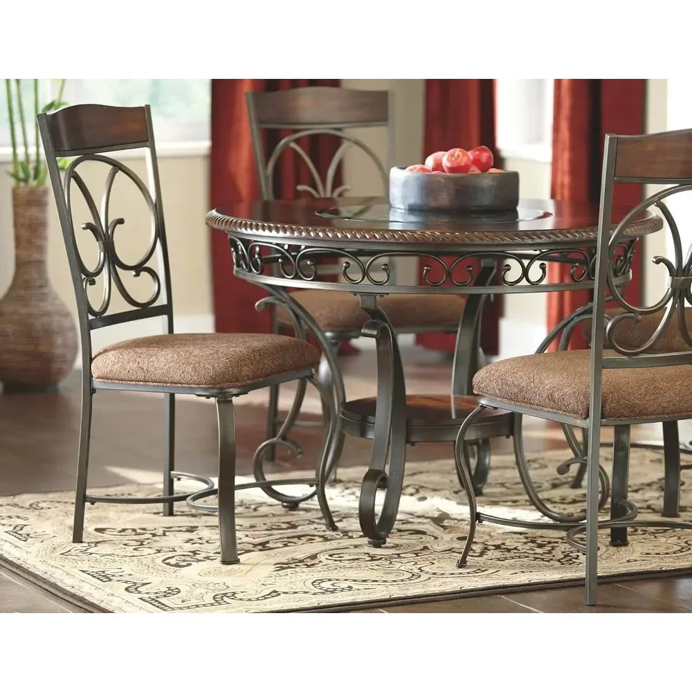 45" Round Glass Top Dining Table, Brown