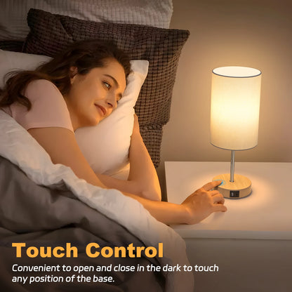 2 Pack 14 Inch Small Table Lamp 3 Way Dimmable, Touch Control, Dual Charging Ports, 3000K Soft Warm (2 LED Bulb)