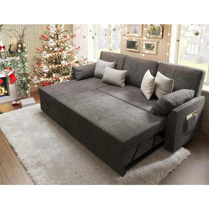 Sofa Bed, Sleeper Sofa with Storage Chaise, Pull Out Couch for Living Room, Grey Chenille Bed Couch