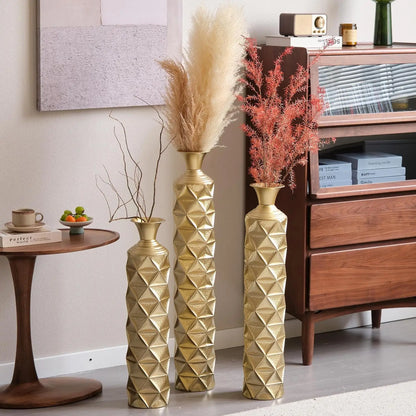 Extra Large Tall Gold Metal Floor Vases Decorative Tall Set of 3, Flower Center Vases