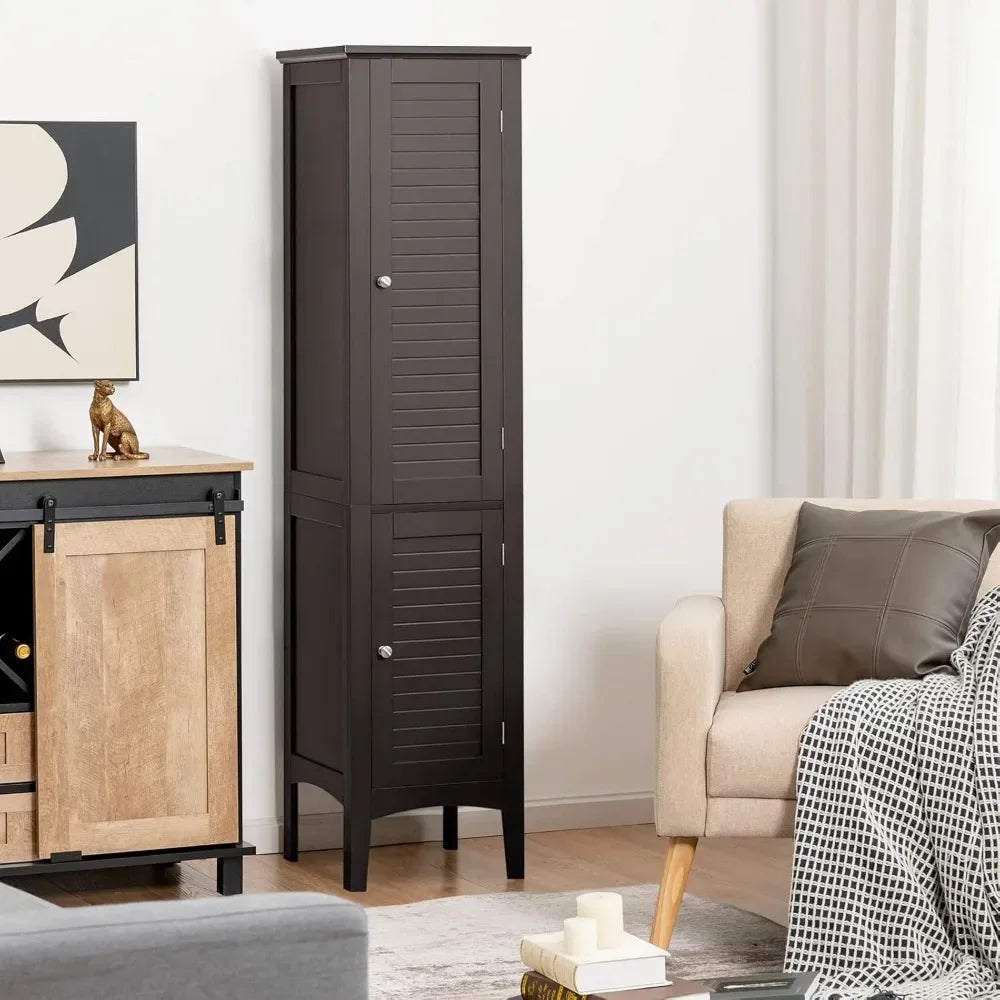 5-Tier Freestanding  Wooden Storage Cabinet, 5-Tier Freestanding Linen Tower with 2 Door