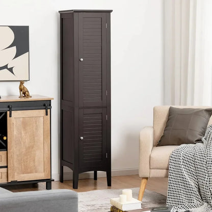 5-Tier Freestanding  Wooden Storage Cabinet, 5-Tier Freestanding Linen Tower with 2 Door