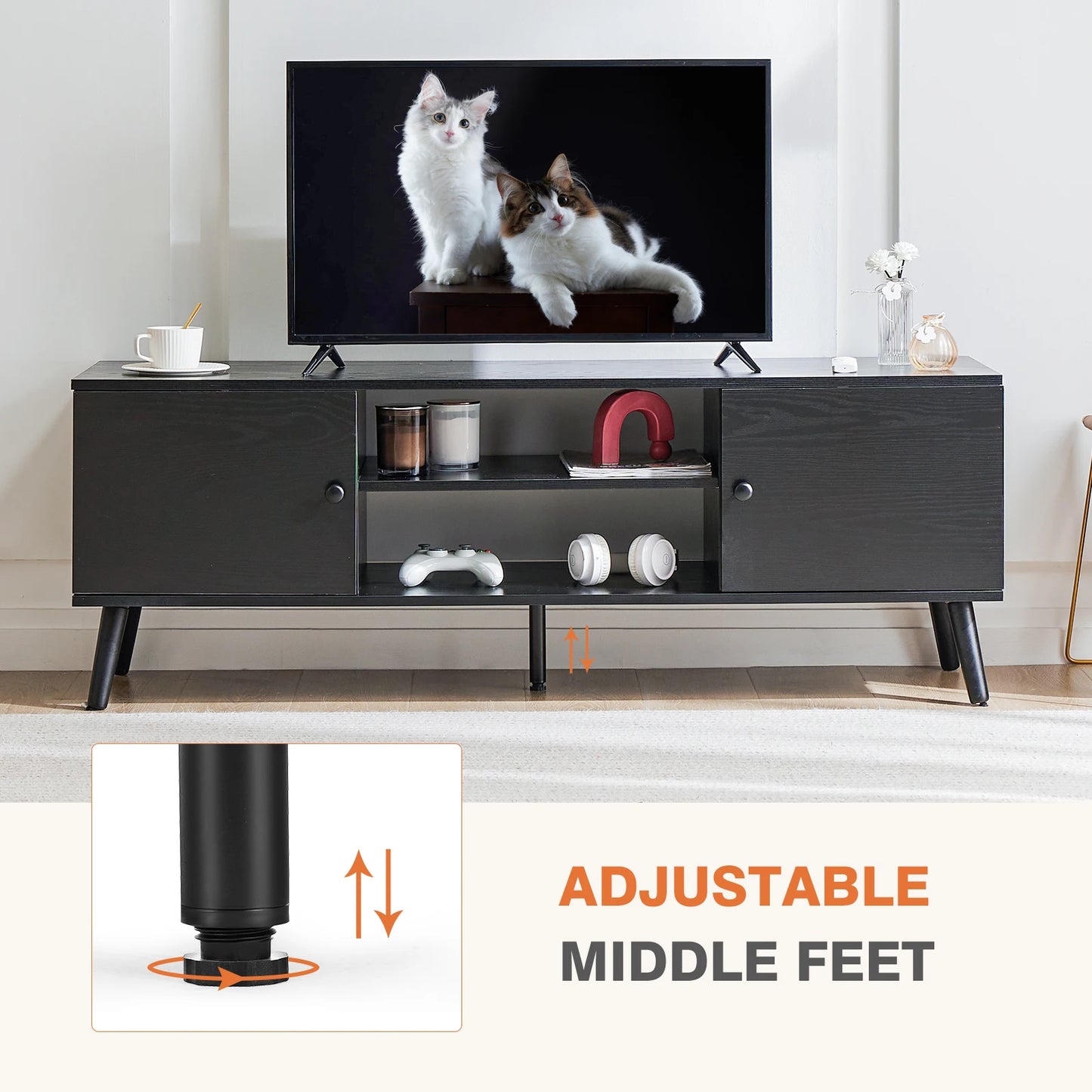 JHK TV Stand For Up To 60 Inch, Entertainment Center with Media Console, 2 Storage Adjustable Shelf