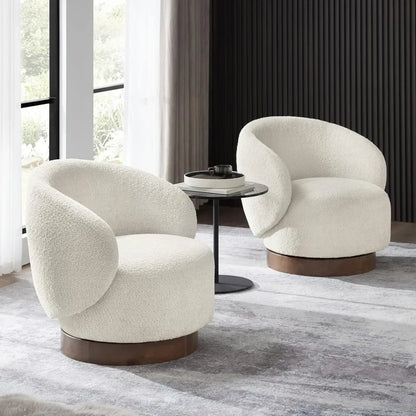 Swivel Accent Chair Round Barrel Armchair, Upholstered Performance Fabric, 2 PCS,Cream