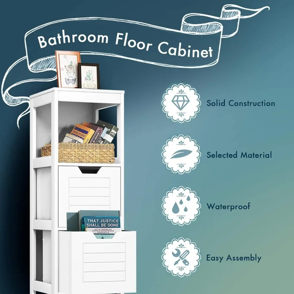 Bathroom Free Standing Storage Cabinet Organizer, Multifunctional Wooden Storage  w/ 2 Drawers,