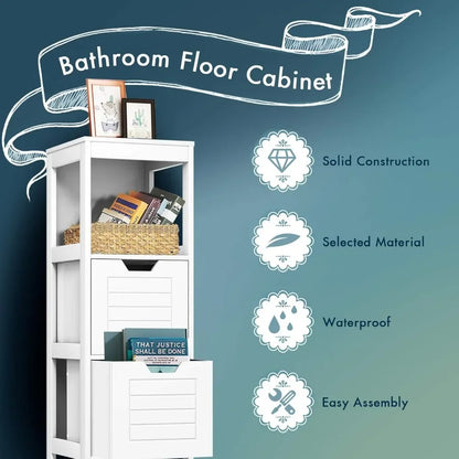 Bathroom Free Standing Storage Cabinet Organizer, Multifunctional Wooden Storage  w/ 2 Drawers,