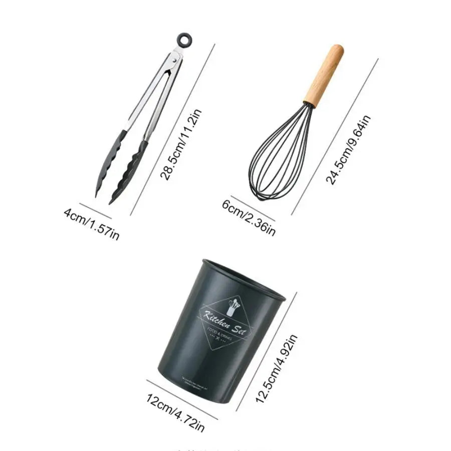 34Pcs/set, Non-stick Cooking Tools Set With Storage Bucket, Multipurpose and Heat Resistant