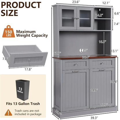 Kitchen Pantry Tall Storage Microwave Cabinet with Tilt Out Trash Storage