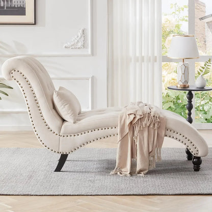 Tufted Soft Chaise Lounge, Linen Rivets Chaise Lounge Armless Chair