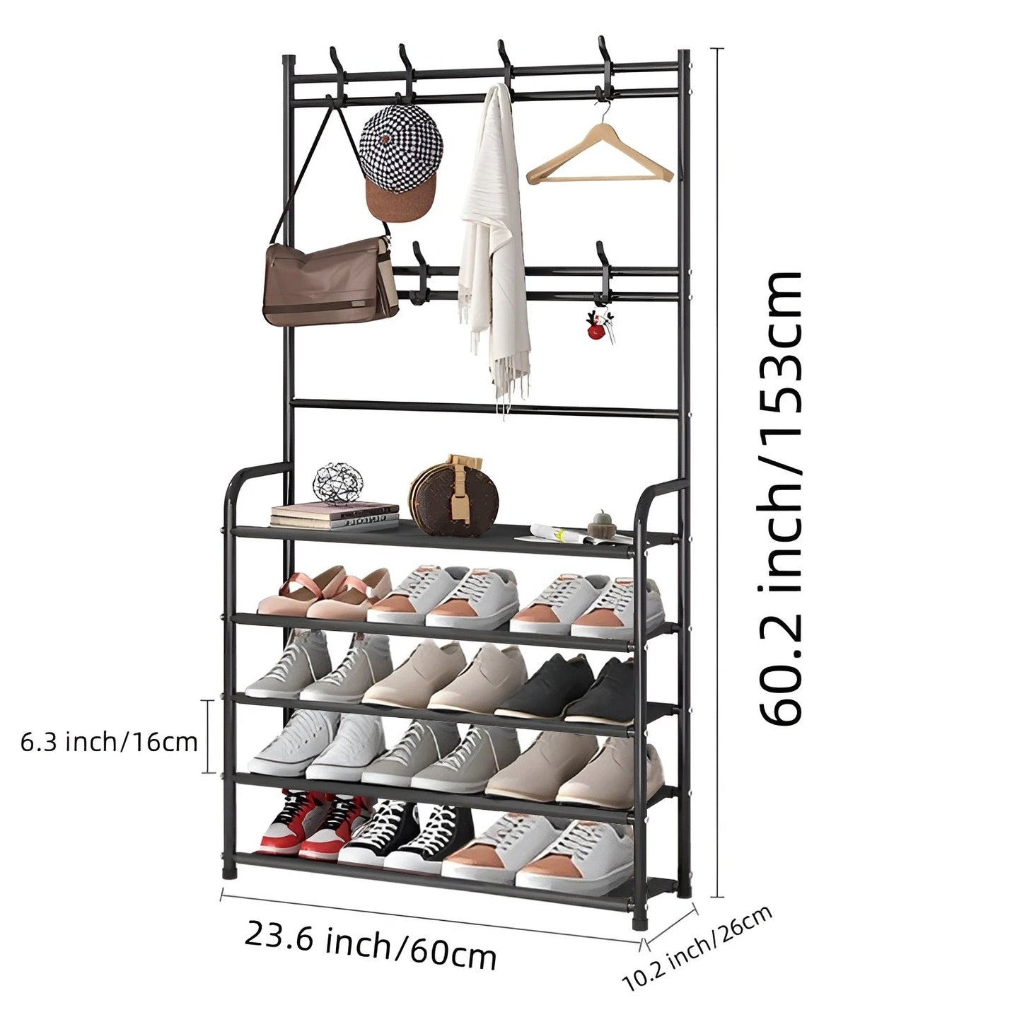 Metal Storage Shoe Rack Coat Rack Strand  with Hooks Multipurpose Coat Hanger