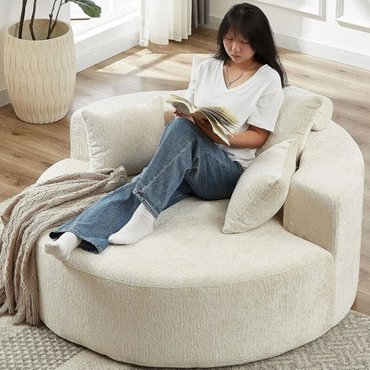 55''L Chenille Sponge Single Lounge Sofa, Fluffy Modern Sleeper Chair with Pillow