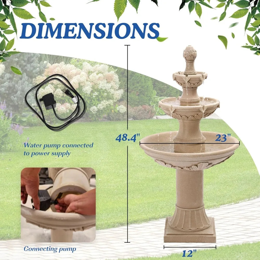 48.4''H Outdoor Fountains and Waterfalls Outside, Large Garden Decor Cascading Standing Resin
