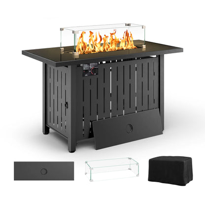 42 Inch 2 n 1Gas Fire Pit Table, 50,000 BTU Propane Pits with Steel Lid and Waterproof Cover