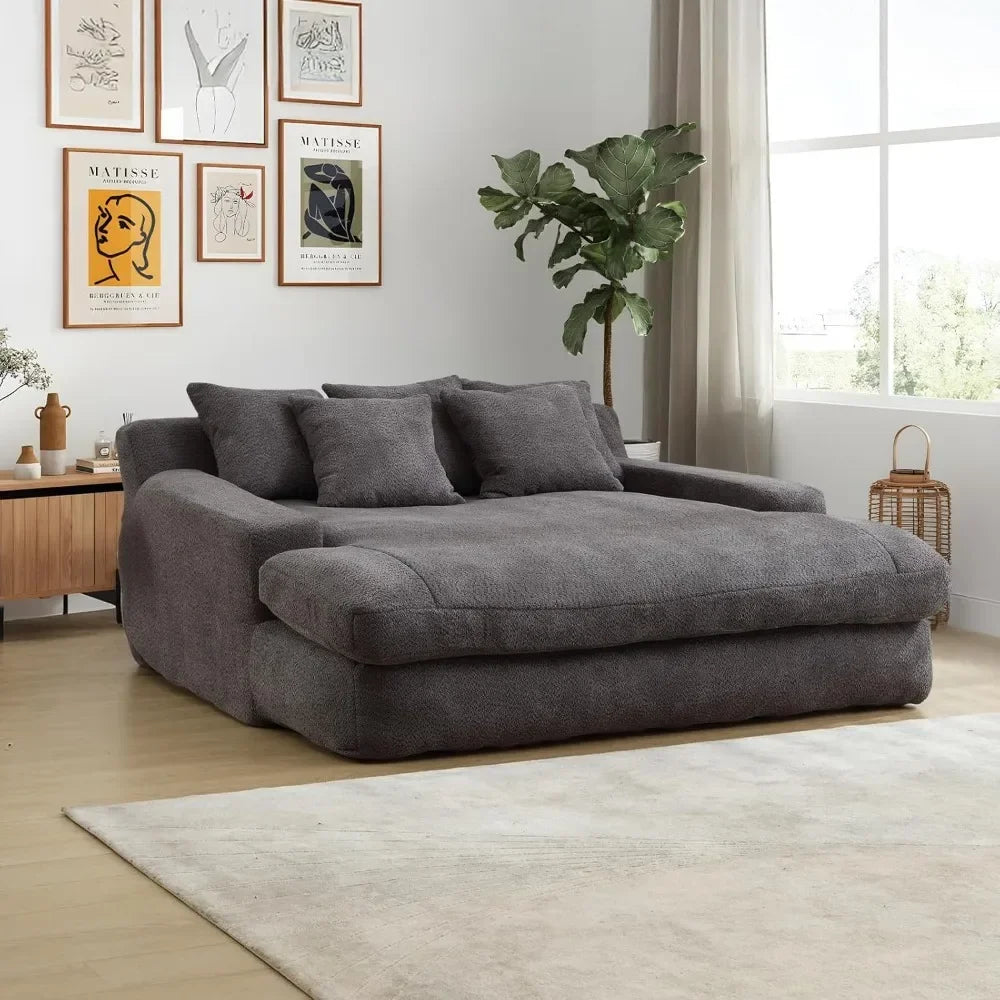 66.93" W Oversized Cozy Loveseat Cozy Chaise Lounge  with 5 Pillows