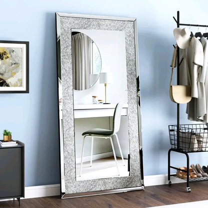 Large Silver Sparkly Crystal Rhinestone Frameless Vanity Mirrors ,Wall Mounted
