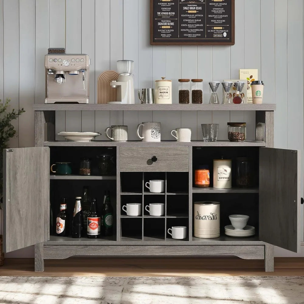 47" Farmhouse Coffee Bar Buffet Station with Storage, Gray with Drawer