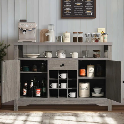 47" Farmhouse Coffee Bar Buffet Station with Storage, Gray with Drawer
