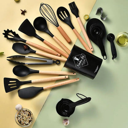 34Pcs/set, Non-stick Cooking Tools Set With Storage Bucket, Multipurpose and Heat Resistant