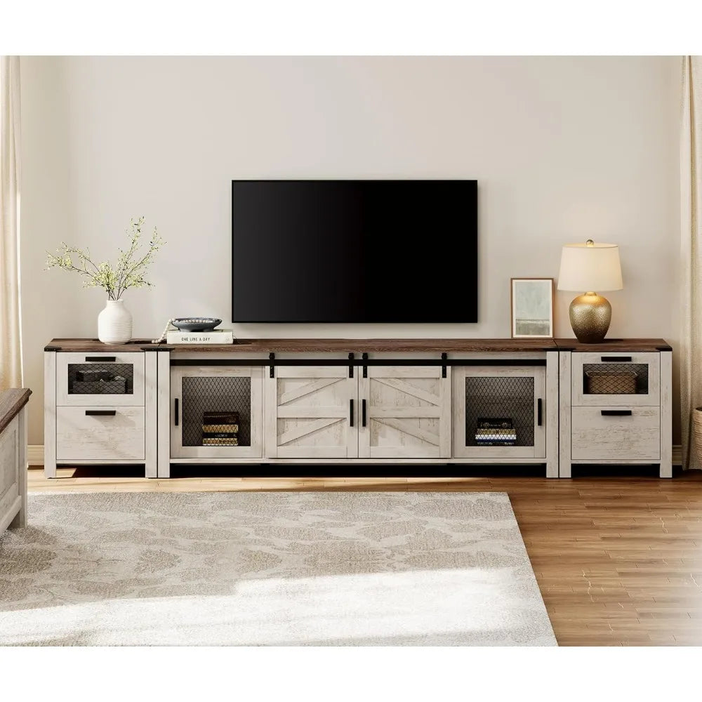 3 and 1 TV Wood Stand Set Entertainment Center for 85 inch TV with Charging Station