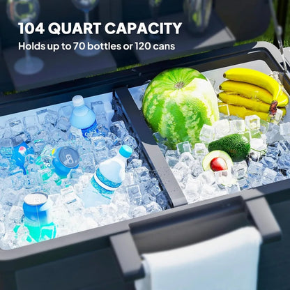 104 Quart Large Capacity Patio Cooler, Rolling Ice Chest with wheels Bottle Opener and Shelves
