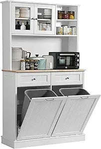 Kitchen Pantry Tall Storage Microwave Cabinet with Tilt Out Trash Storage