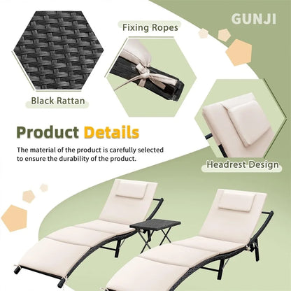 Lounge Chairs for Outside Patio Adjustable Folding Chaise Wicker Lounge Chairs. Set of 2