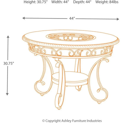 45" Round Glass Top Dining Table, Brown
