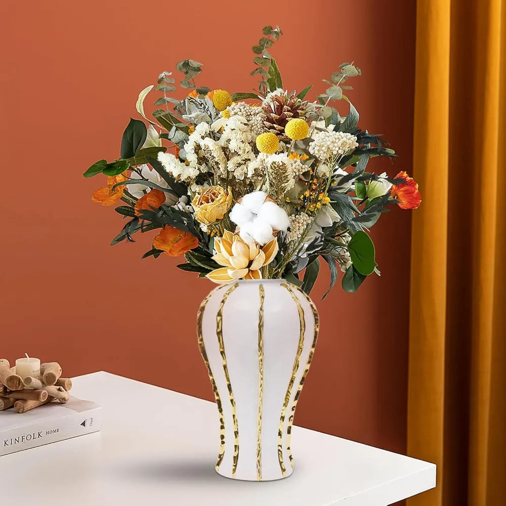 Ceramic Gold Trim Decorative Flower Vase