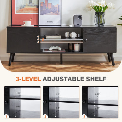 JHK TV Stand For Up To 60 Inch, Entertainment Center with Media Console, 2 Storage Adjustable Shelf