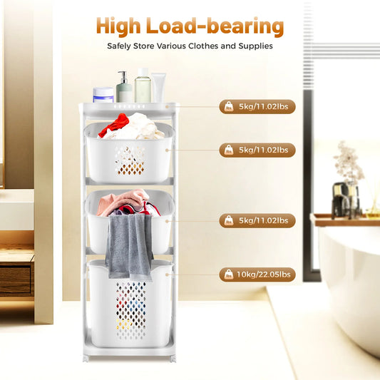 3 Tier Rolling 360° Rolling Laundry Hamper, Clothes Sorter Organizer with 4 Wheels