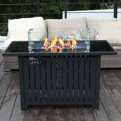 42 Inch 2 n 1Gas Fire Pit Table, 50,000 BTU Propane Pits with Steel Lid and Waterproof Cover