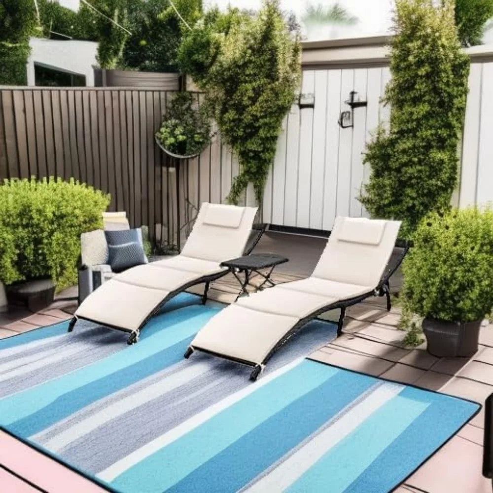 Lounge Chairs for Outside Patio Adjustable Folding Chaise Wicker Lounge Chairs. Set of 2