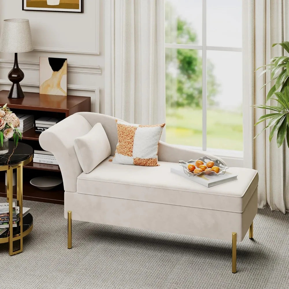 Modern Upholstered Chaise Lounge with Storage, Soft and Comfortable