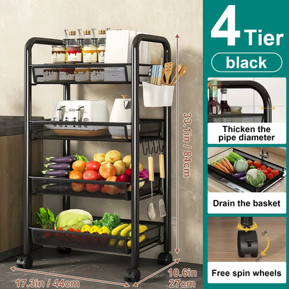 Foldable Metal Kitchen multipurpose Storage OrganizerTrolley with Wheels,  Easy to Assemble