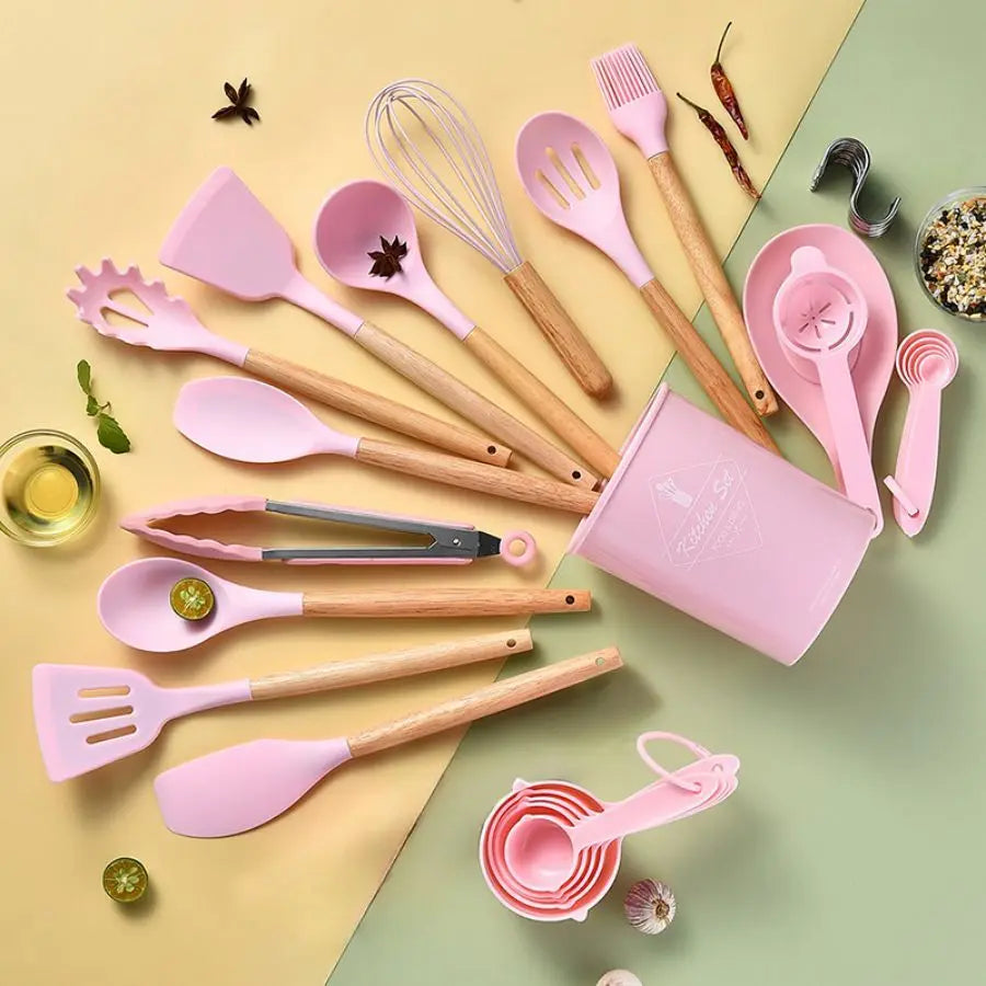 34Pcs/set, Non-stick Cooking Tools Set With Storage Bucket, Multipurpose and Heat Resistant