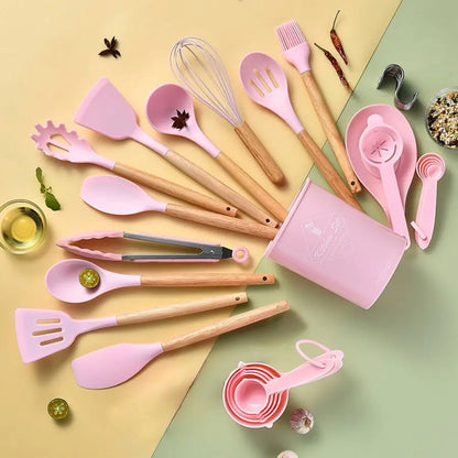 34Pcs/set, Non-stick Cooking Tools Set With Storage Bucket, Multipurpose and Heat Resistant