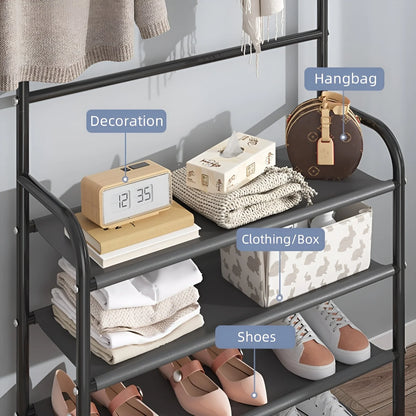 Metal Storage Shoe Rack Coat Rack Strand  with Hooks Multipurpose Coat Hanger