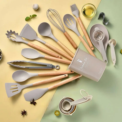 34Pcs/set, Non-stick Cooking Tools Set With Storage Bucket, Multipurpose and Heat Resistant