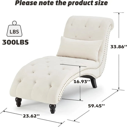 Tufted Soft Chaise Lounge, Linen Rivets Chaise Lounge Armless Chair