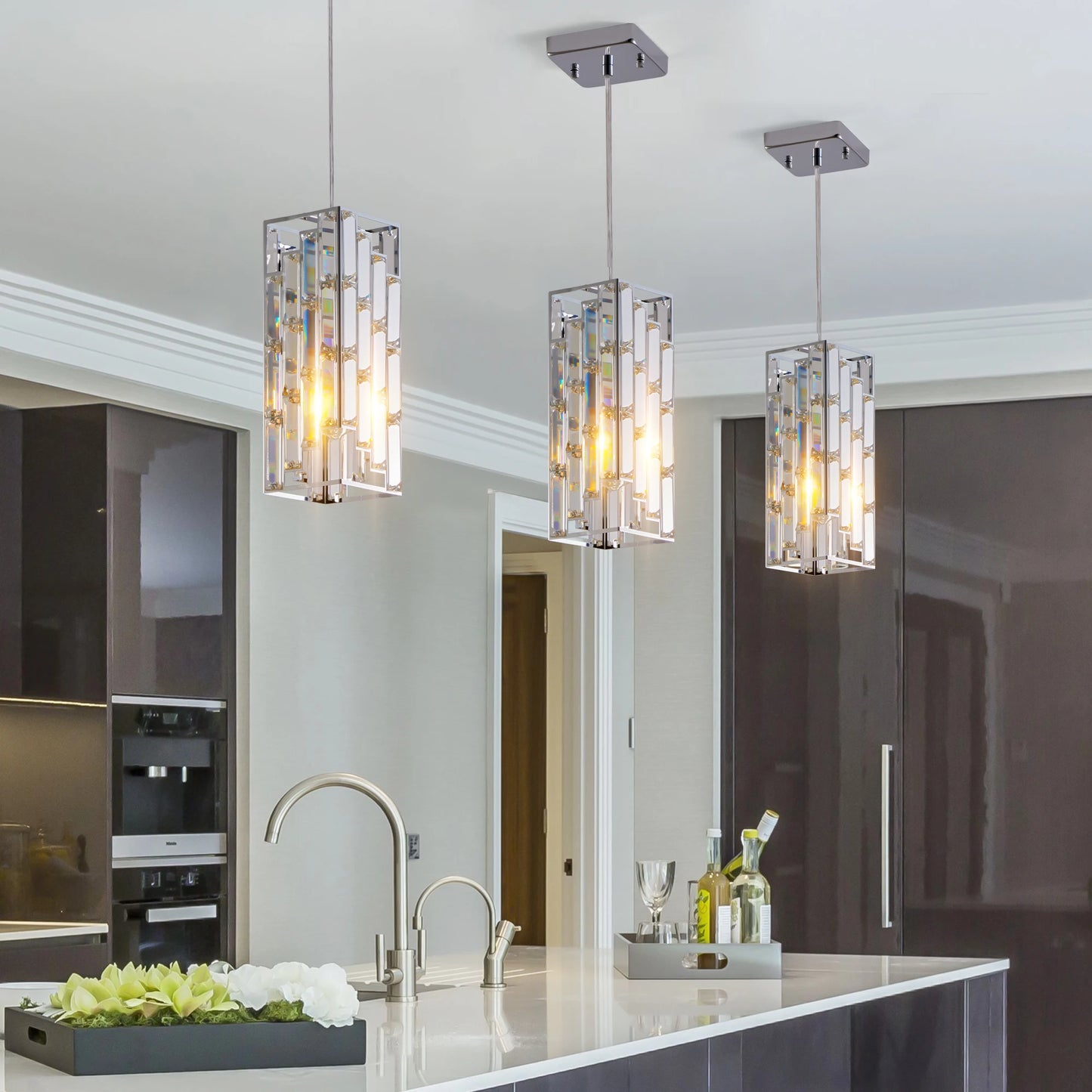 12 Inch Silver Crystal Chandelier Height Adjustable , Decor (3PACK)