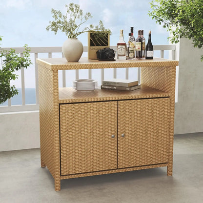 Waterproof Wicker Storage Buffet Outdoor Patio Bar Table with Two Doors and Shelves