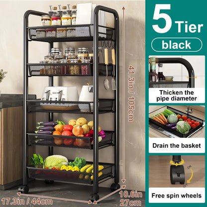 Foldable Metal Kitchen multipurpose Storage OrganizerTrolley with Wheels,  Easy to Assemble